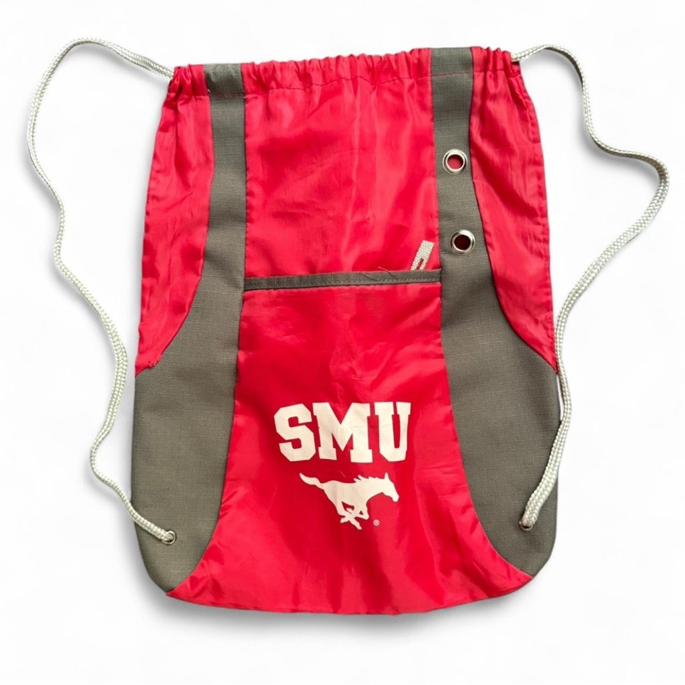 SMU Mustangs red & grey drawstring bag. Excellent condition. Appr. 15”x18” #SMU